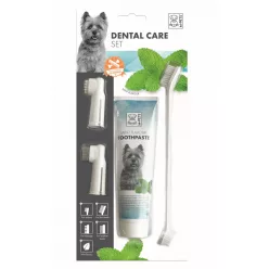   M-PETS fogápoló szett kutyák részére mentás ízű fogkrémmel (3 fogkefe + 1 tubus fogkrém)