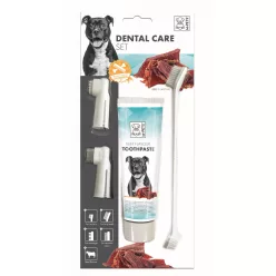   M-PETS fogápoló szett kutyák részére marhás ízű fogkrémmel (3 fogkefe + 1 tubus fogkrém)