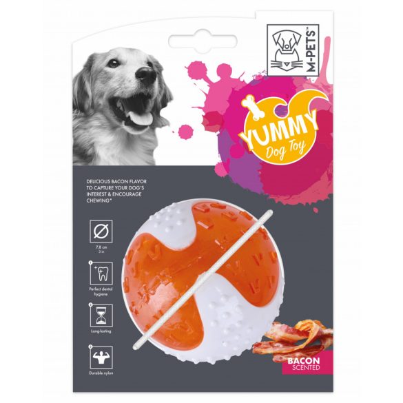 M-PETS kutyajáték fogtisztító labda bacon ízű 7,8cm