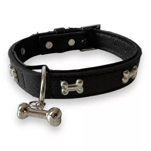 M-PETS Carmen nyakörv csontokkal és medállal L 2,5x35-40cm fekete