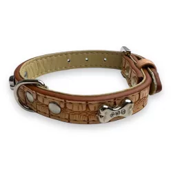   M-PETS Bling nyakörv strasszköves csontokkal S 1,5x22-30cm világos barna