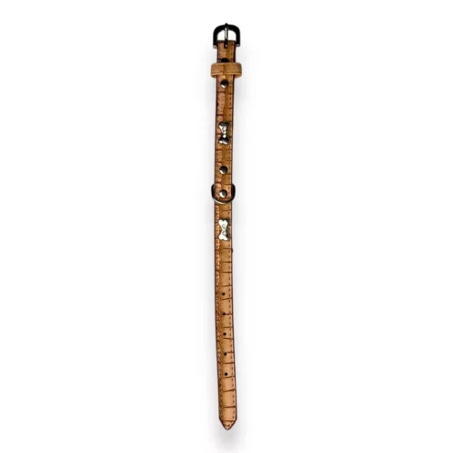 M-PETS Bling nyakörv strasszköves csontokkal S 1,5x22-30cm világos barna