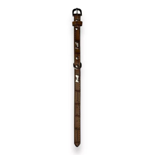 M-PETS Bling nyakörv strasszköves csontokkal S 1,5x22-30cm sötét barna