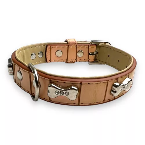 M-PETS Bling nyakörv strasszköves csontokkal M 2x28-35cm világos barna