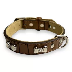   M-PETS Bling nyakörv strasszköves csontokkal M 2x28-35cm sötét barna