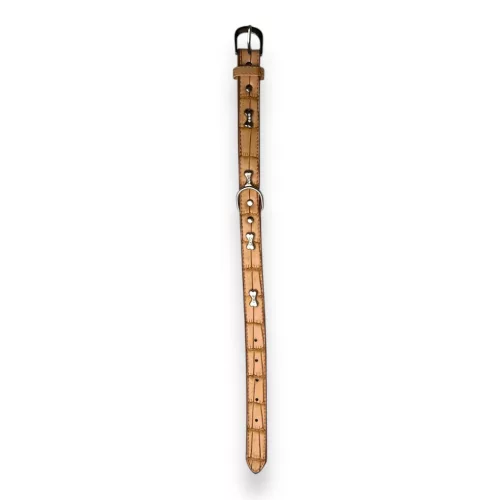 M-PETS Bling nyakörv strasszköves csontokkal L 2,5x35-40cm világos barna