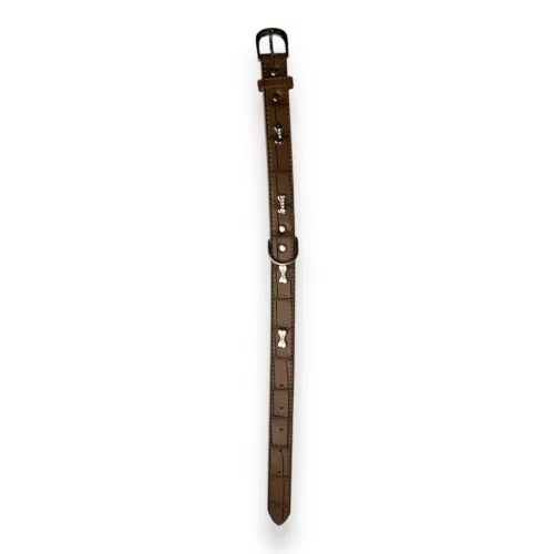 M-PETS Bling nyakörv strasszköves csontokkal L 2,5x35-40cm sötét barna