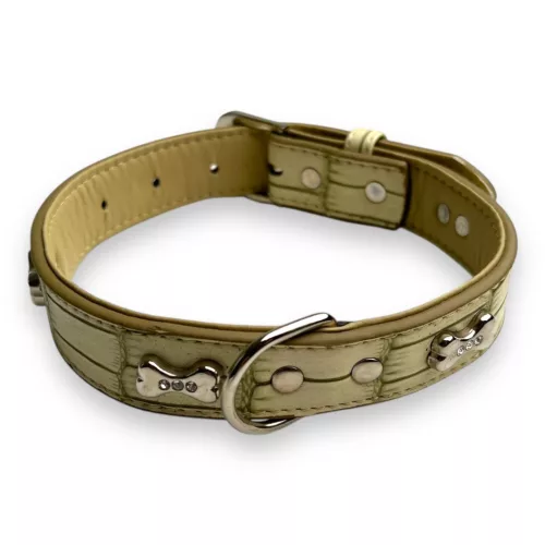 M-PETS Bling nyakörv strasszköves csontokkal L 2,5x35-40cm fehér