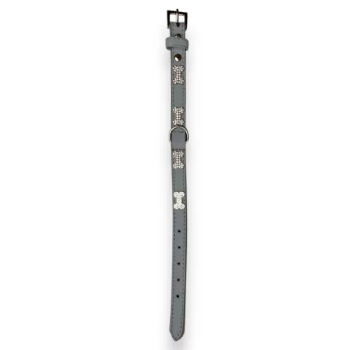 M-PETS Bling nyakörv strasszköves csontokkal S szürke 1,5x22-30cm