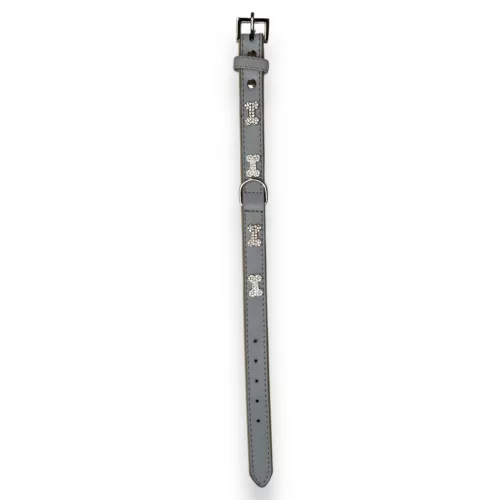 M-PETS Bling nyakörv strasszköves csontokkal M szürke 2x28-35cm