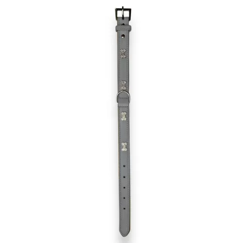 M-PETS Bling nyakörv strasszköves csontokkal L szürke 2,5x35-40cm