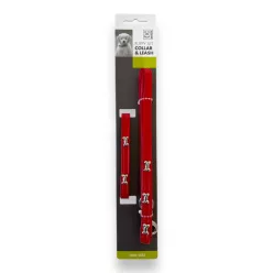  M-PETS kölyökkutya nyakörv+póráz szett 1x100/1x30cm piros