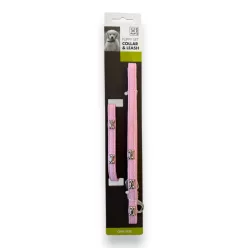   M-PETS kölyökkutya nyakörv+póráz szett 1x100/1x30cm rózsaszín