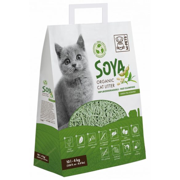 M-PETS szója bio macskaalom 10L/4kg zöld tea (4) 