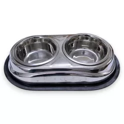   Dupla fémtál epoxy acél csúszásgátlós 2x0,9L 44x26x7cm