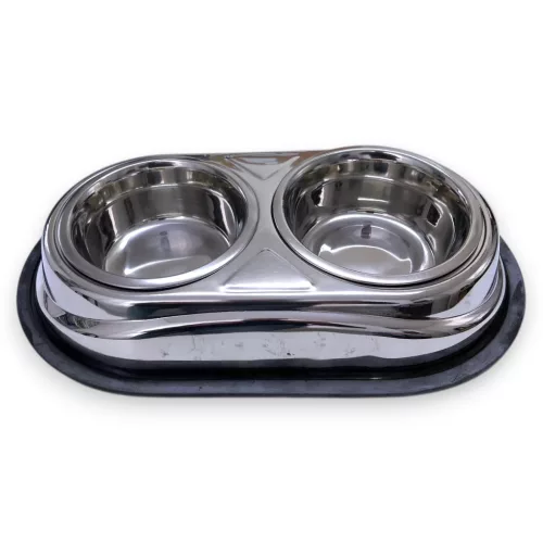 Dupla fémtál epoxy acél csúszásgátlós 2x0,9L 44x26x7cm