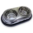 Dupla fémtál epoxy acél csúszásgátlós 2x0,9L 44x26x7cm