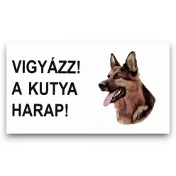   Matricás feliratos tábla 007 német juhász - Vigyázz! A kutya harap! 16,5x10cm