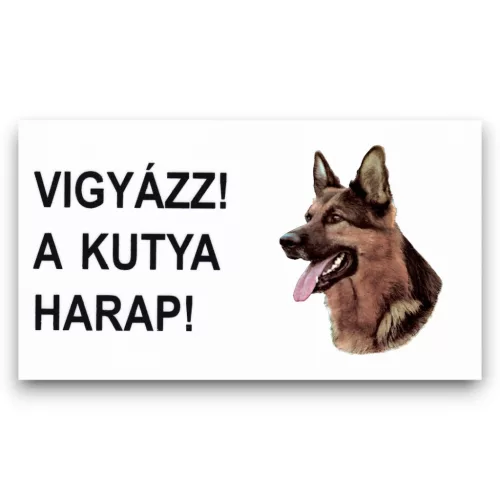 Matricás feliratos tábla 007 német juhász - Vigyázz! A kutya harap! 16,5x10cm