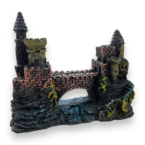 Akváriumi dekoráció PO-040 várbástya+híd 13x5x11cm