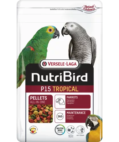Versele-Laga NutriBird P15 Tropical 1kg Fenntartó pellet trópusi gyümölcsökkel óriás papagájoknak